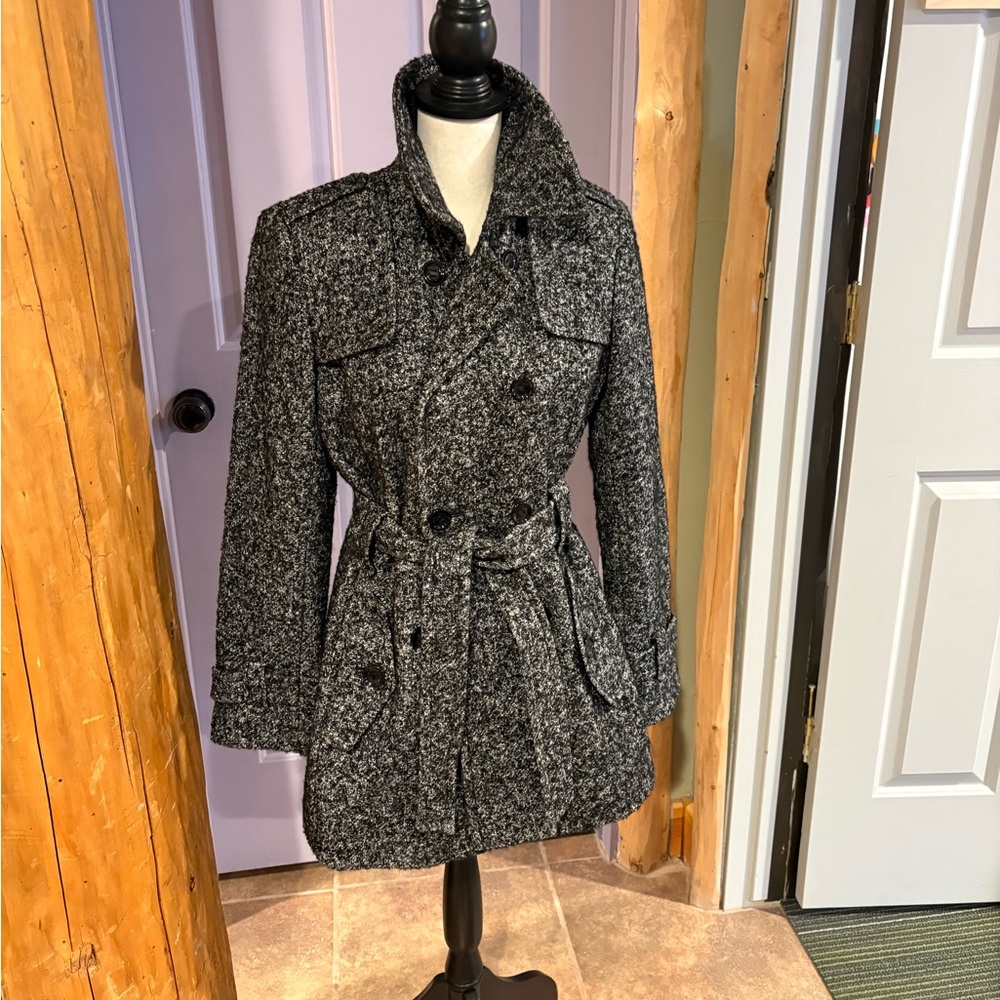 Women’s Calvin Klein Wool Double-Breasted Women's Pea Coat - Black/Gray